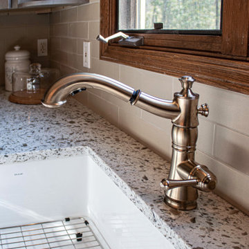 2 Tone Gray Kitchen with Quartz Countertop and Crackle Tile Backsplash