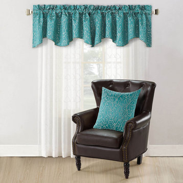 Branch Jacquard Valance and Pillow Shell Sets , Deep Teal, 20" X 20" / 56" X 19"