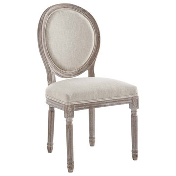 Emanate Vintage French Upholstered Fabric Dining Side Chair, Beige
