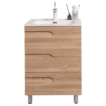 Eviva Joy 24" Maple Freestanding Bathroom Vanity With White Integrated Top