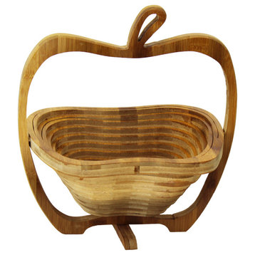 Natural Geo Handcarved Wooden Apple Collapsible Fruit Basket