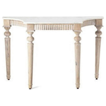 Benzara BM285216 46" Console Sofa Table, Sleek Marble Top Wood, Brown
