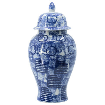 Blue & White Porcelain Lidded Jinger Jar D10x19.5"
