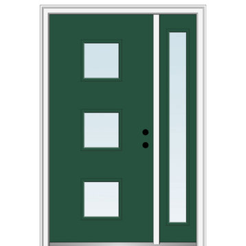 51"x81.75" 3-Lite Square Clear Left-Hand Inswing Fiberglass Door With Sidelite