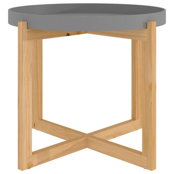 vidaXL Coffee Table Round End Sofa Table Gray Engineered Wood&Solid Wood Pine