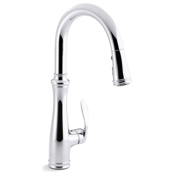 Modern Kitchen Faucet, One Handle & 3 Function Pull Sprayer, Polished Chrome