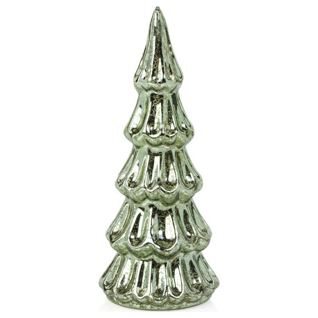 Marron 8.5" Vintage Light Green LED Glass Tabletop Trees, Set of 2