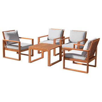 Weston Eucalyptus Wood 5-Piece Set, Set of 4 Chairs, Cocktail Table