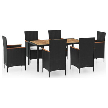 Vidaxl 7-Piece Outdoor Dining Set With Cushions Poly Rattan
