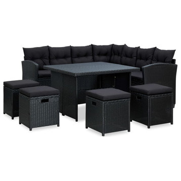 vidaXL Patio Lounge Set Outdoor Sectional Sofa Set 6 Piece Poly Rattan Black