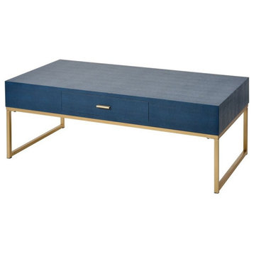 Faux Shagreen Wrap 1-Drawer Coffee Table in Black and Gold Finish Metal Sled