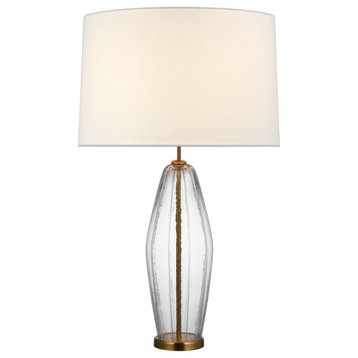 Everleigh Large Fluted Table Lamp in Clear Glass with Linen Shade