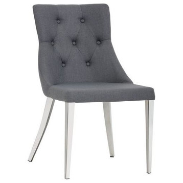 Gray Tapered Seat Back Dining Chair With Button Tufting, Dark Gray