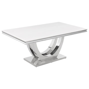 Trinidad White Rectangular Stone Dining Table, Silver