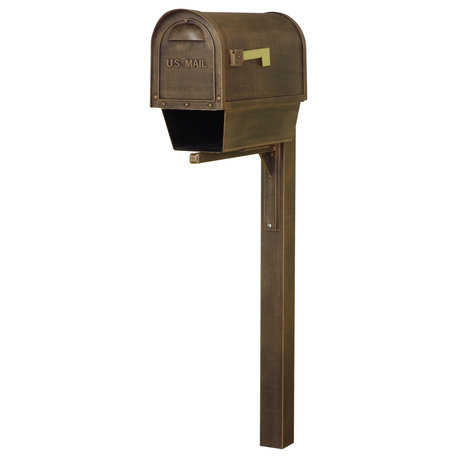 Classic Curbside Mailbox With Newspaper Tube and Wellington Post, Copper