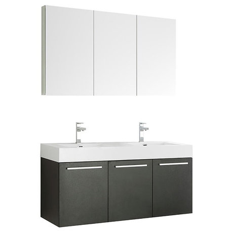 Fresca Vista 59" Wall Hung Double Sink Bathroom Vanity With Medicine, Black, Fau