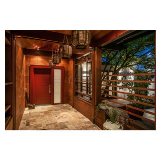 Kitchen, Wine cellar, and front door - Asian - Entry - Charlotte - by ...