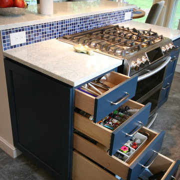 Blue Base Cabinets with White Upper Cabinets in Houston