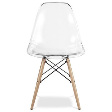Maklaine 17.5 inches Plastic and Beech Wood Dining Chair in Clear