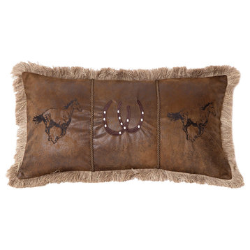 Running Horses Southwestern Faux Leather Pillow