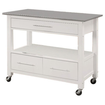Benzara BM163665 Kitchen Cart With Stainless Steel Top, Gray & White