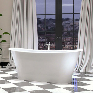 Maykke Montebello Oval Freestanding Bathtub, White Cast Iron, 71"