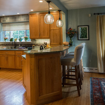 Warm Wood Kitchen Remodel | Natural Cherry Cabinetry, Granite Surfaces