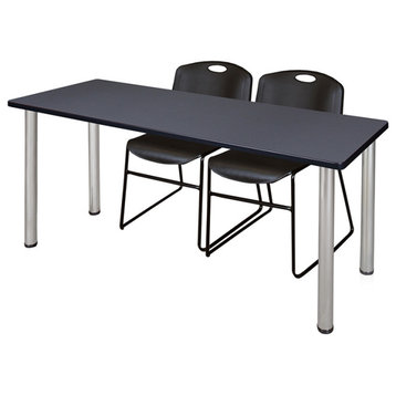 66" x 24" Kee Training Table- Grey/ Chrome & 2 Zeng Stack Chairs- Black