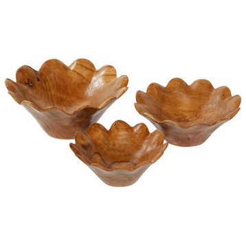 Bohemian Brown Teak Wood Decorative Bowl Set 37925