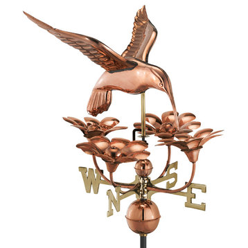 Hummingbird With Flowers Weathervane, Pure Copper