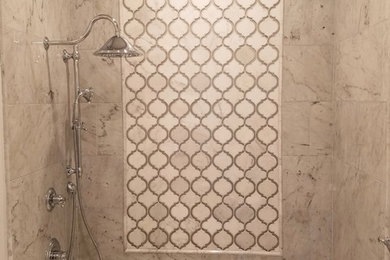 Inspiration for a transitional gray tile and marble tile bathroom remodel in Los Angeles