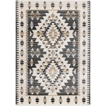 Cali Collection Cream Gray Beige Ribbed Area Rug, 5'3"x7'7"