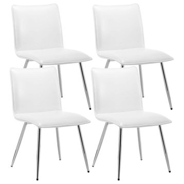 Set of 4 Minimalist Faux Leather Side Chairs for Dining Room, White