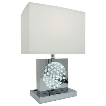 Rohi 22" Table Lamp, White Fabric Shade, Chrome Base, LED Accents