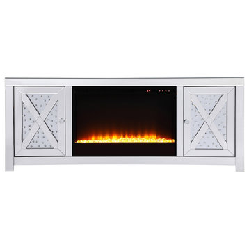 Crystal Mirrored TV Stand With Crystal Insert Fireplace