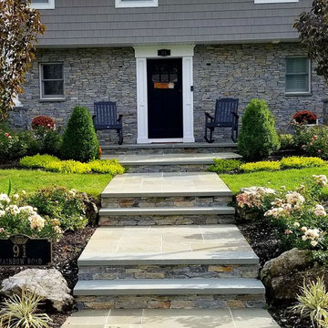 Traditional Blue stone walkway and landscaping Long Island.