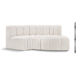 Meridian Furniture - Arc Boucle Fabric Upholstered 3-Pc. S-Shaped Modular Sectional, Cream - Give your living room or den the perfect blend of style and versatility with this Arc boucle fabric curved modular Sectional. Part of the Arc modular furniture collection, this Sectional comes upholstered in rich cream boucle fabric and features deep channel tufting that adds a touch of luxury while enhancing comfort and support. A seamless combination of form and function, this chair can be used with other Arc pieces to create a myriad of configurations in your well-curated room.