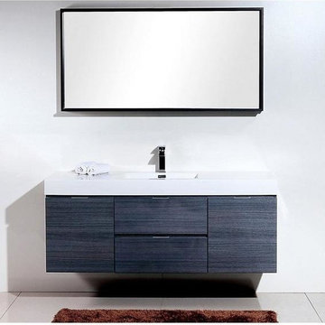 Lux 60" Gloss Gray Oak Wall Mount Single Sink Modern Bathroom Vanity