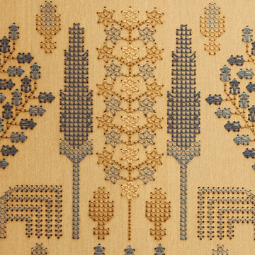 Detail of hand embroidery integrated in veneer: Embroidered Veneer Wardrobe