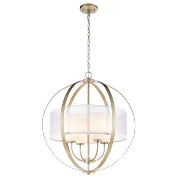 Diffusion 4-Light Chandelier, Aged Silver With Silver Organza Shade