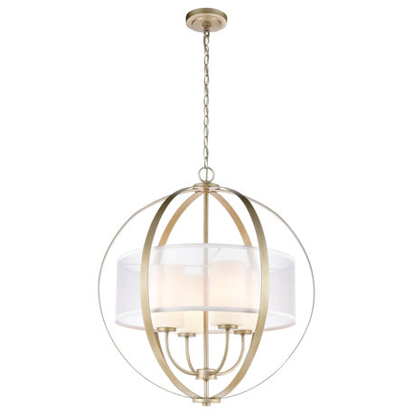 Diffusion 4-Light Chandelier, Aged Silver With Silver Organza Shade