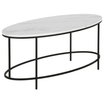 Francesca 42'' Wide Oval Coffee Table with Faux Marble Top in Blackened...