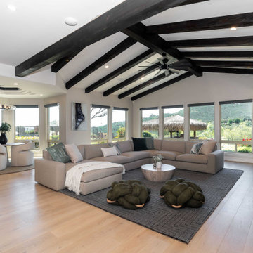 San Diego Living Room with Vaulted Beam Ceiling and Scenic Views