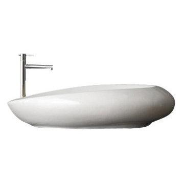 Oval Shaped White Ceramic Vessel Bathroom Sink, No Hole