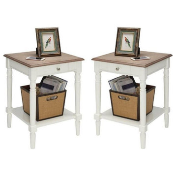 Home Square 2 Piece End Table Set with Drawer and Shelf in Brown and White