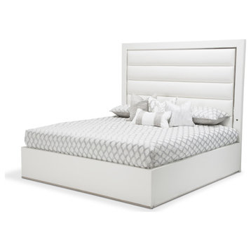 State St. Queen Tufted Panel Bed - Satin White/Stainless Steel