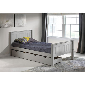 Alaterre Furniture Harmony Twin Wood Platform Bed with Storage Drawers-Dove Gray