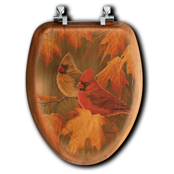 Toilet Seat, Elongated, Maple Leaves and Cardinals, Elongated