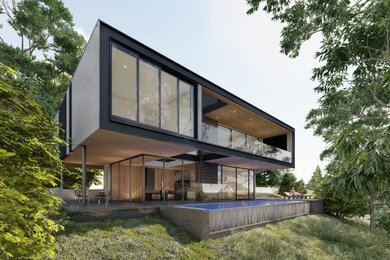 Diseño de fachada de casa contemporánea extra grande de dos plantas