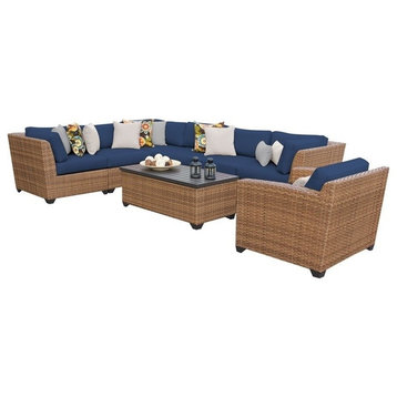 Bowery Hill 8 Piece Traditional Wicker/Fabric Patio Sofa Set in Navy Blue